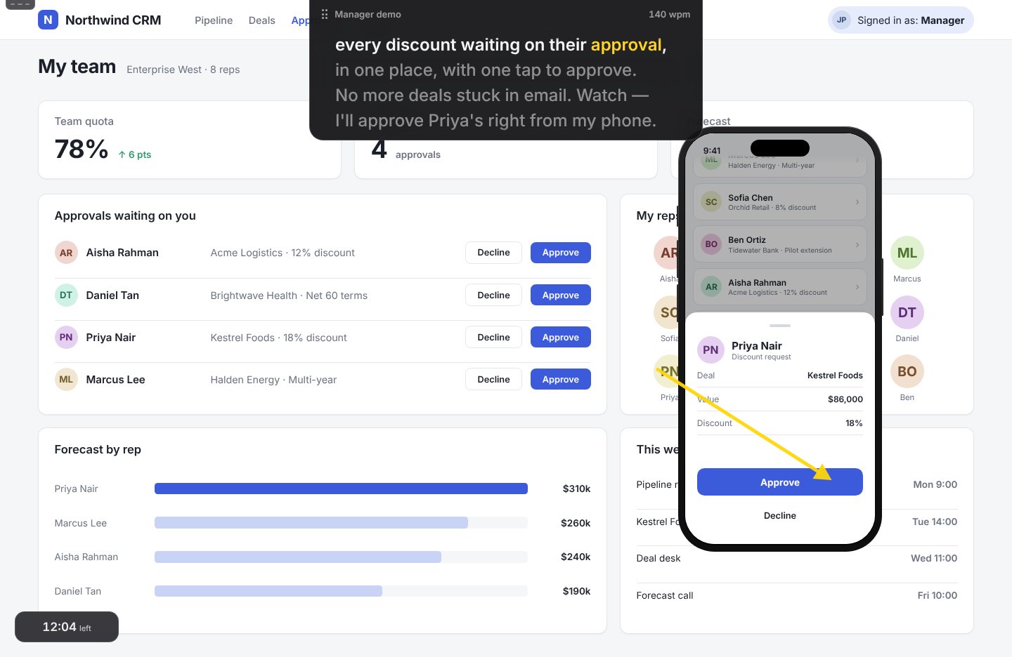 Your view: the same demo plus your script and timer.